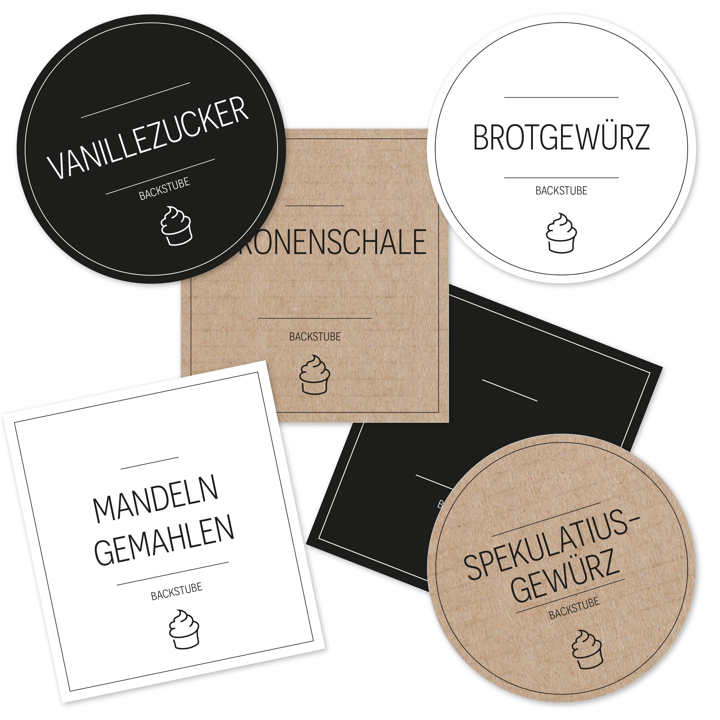Back-Etiketten für Backzutaten, Set mit 120 Aufklebern, aufkleberdrucker.de, Kategoriebild für Backstube