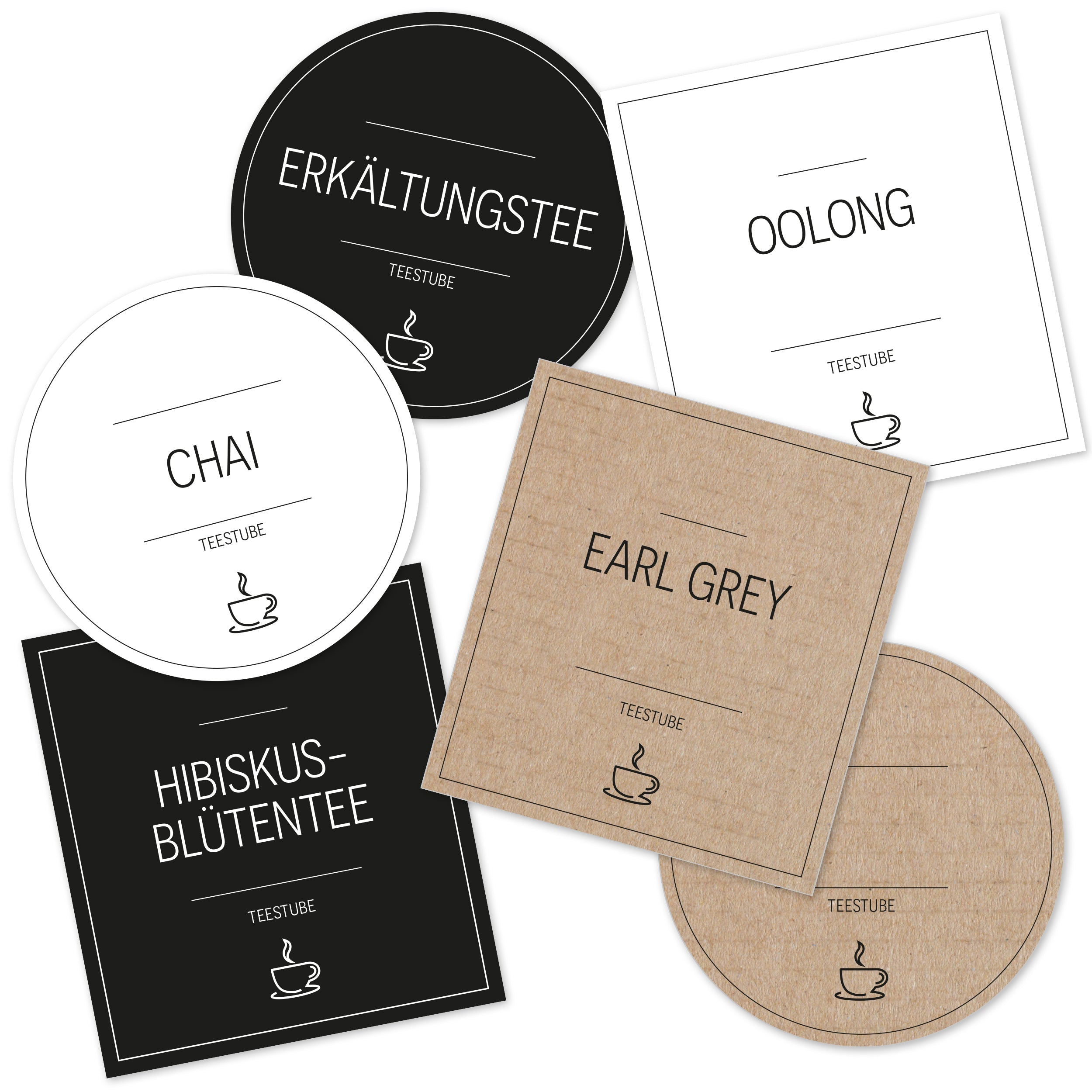 Aufkleber für Teedosen, Tee-Etiketten-Set mit 48, dekorative Aufkleber für Teeverpackungen, von aufkleberdrucker.de