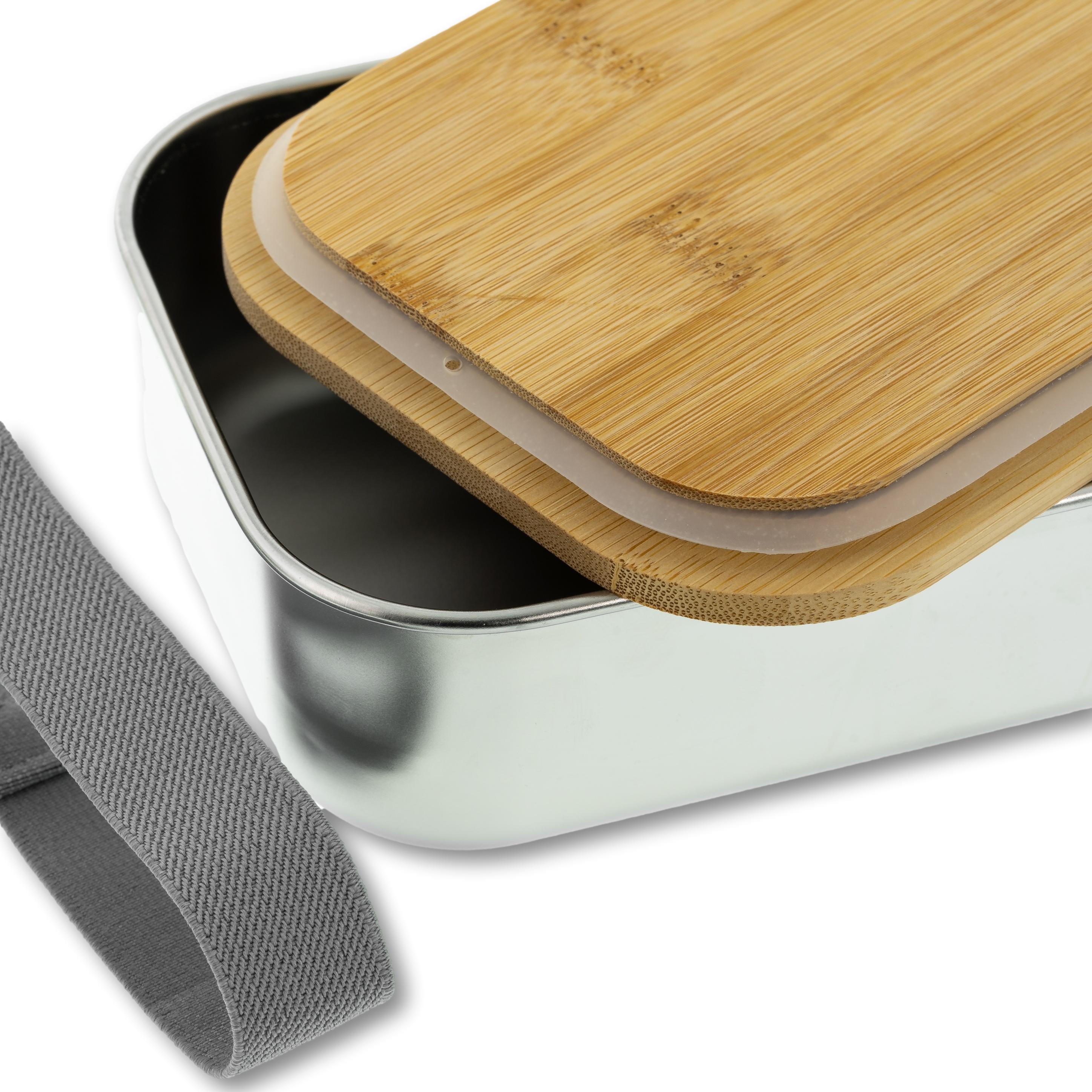 Edelstahl-Lunchbox mit Bambusdeckel und Verschluss, individuell graviert, ideal für Kinder, von kinder-druckerei.de