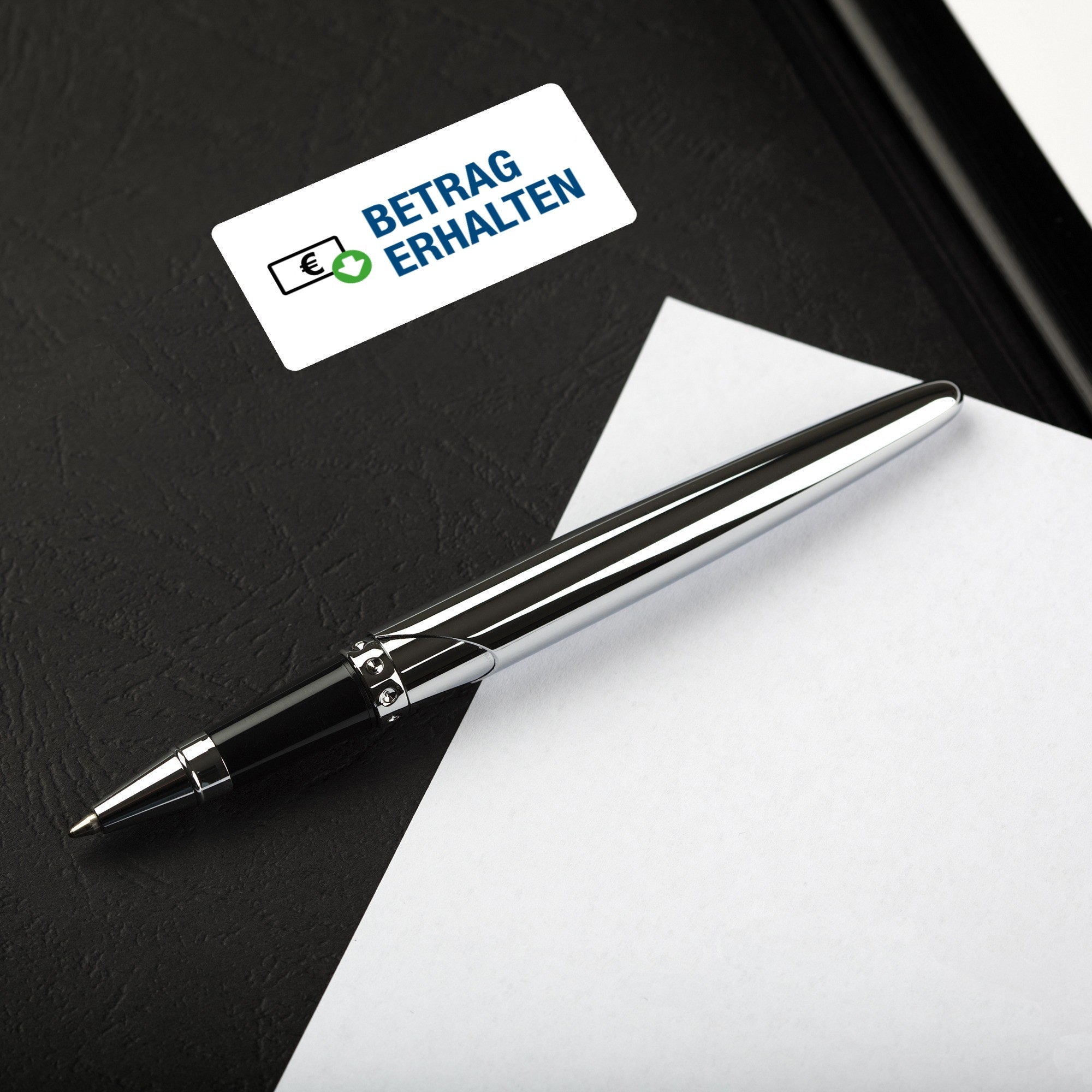 Aufkleber mit Piktogramm "Betrag erhalten" auf 60x30 mm Rollenetikett, 250 Stück, für aufkleberdrucker.de