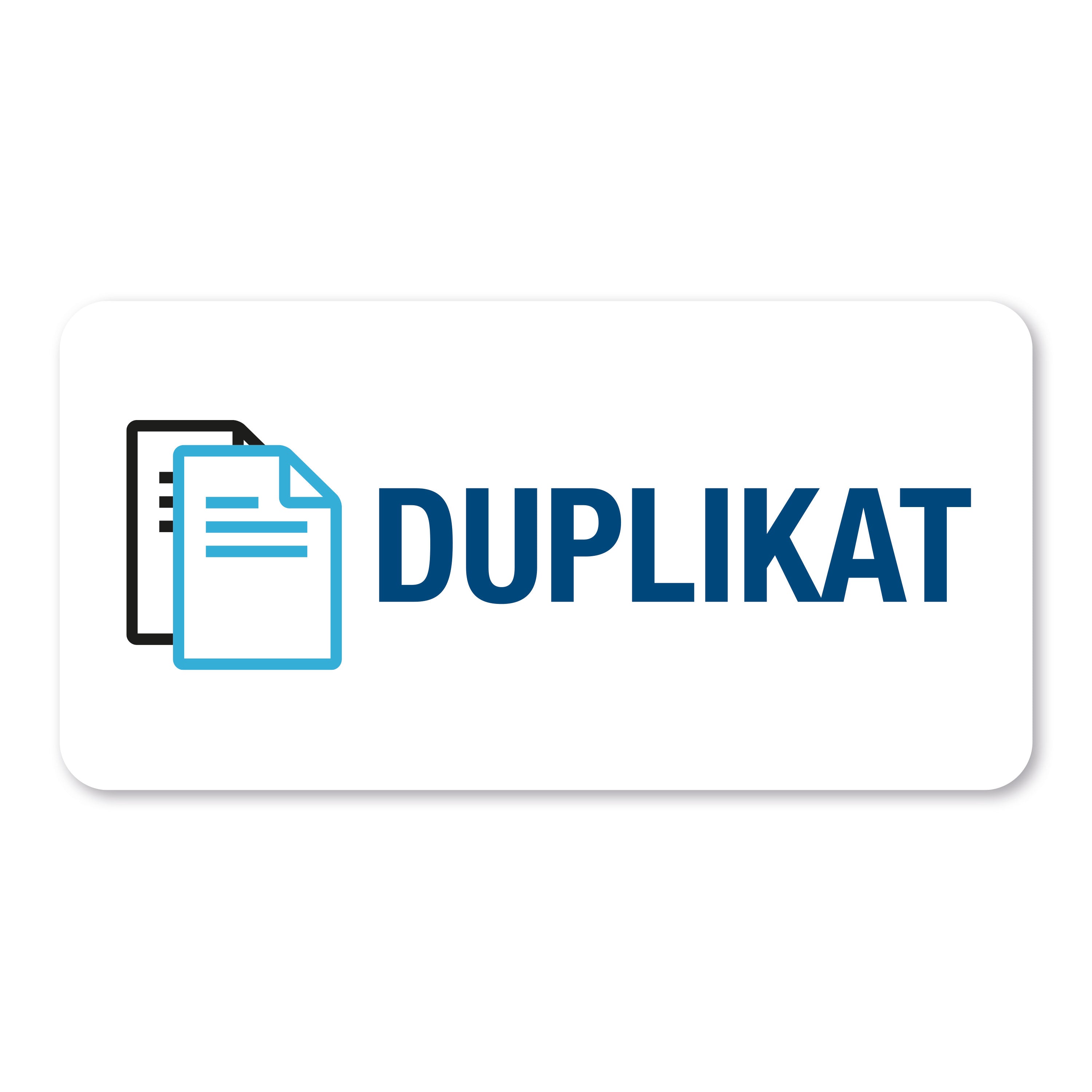 Aufkleber mit Piktogramm "Duplikat" auf 60x30 mm Rollenetiketten, 250 Stück, klarer Druck, ideal für Kennzeichnung.