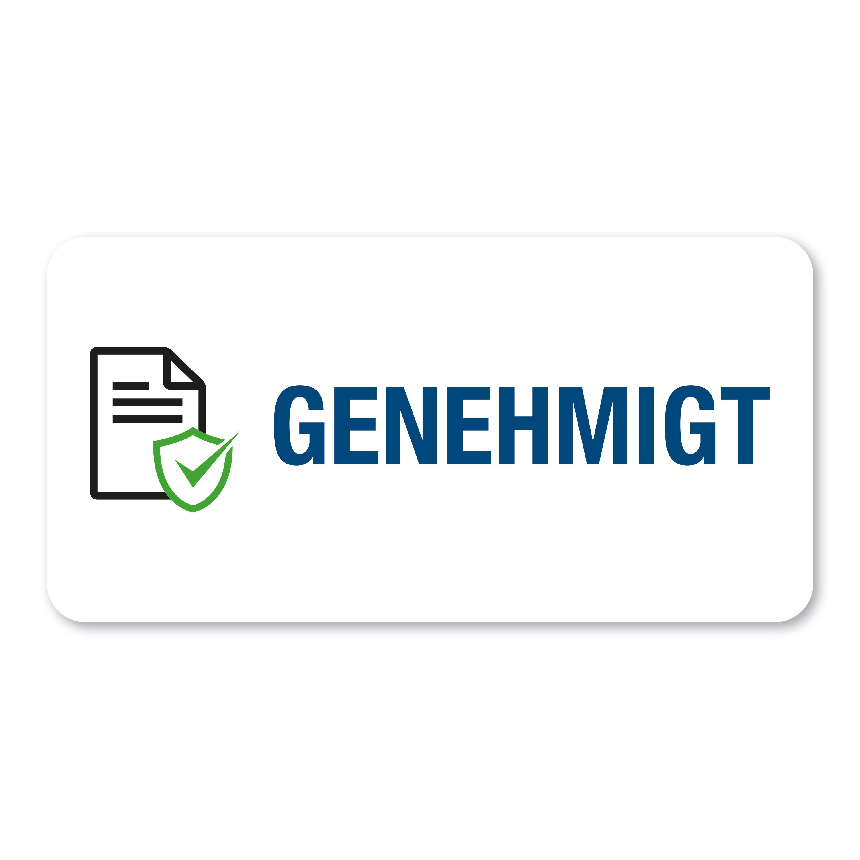 Aufkleber mit Piktogramm "Genehmigt" in 60x30 mm, 250 Stück, auf Rolle, für Kennzeichnung und Beschilderung.