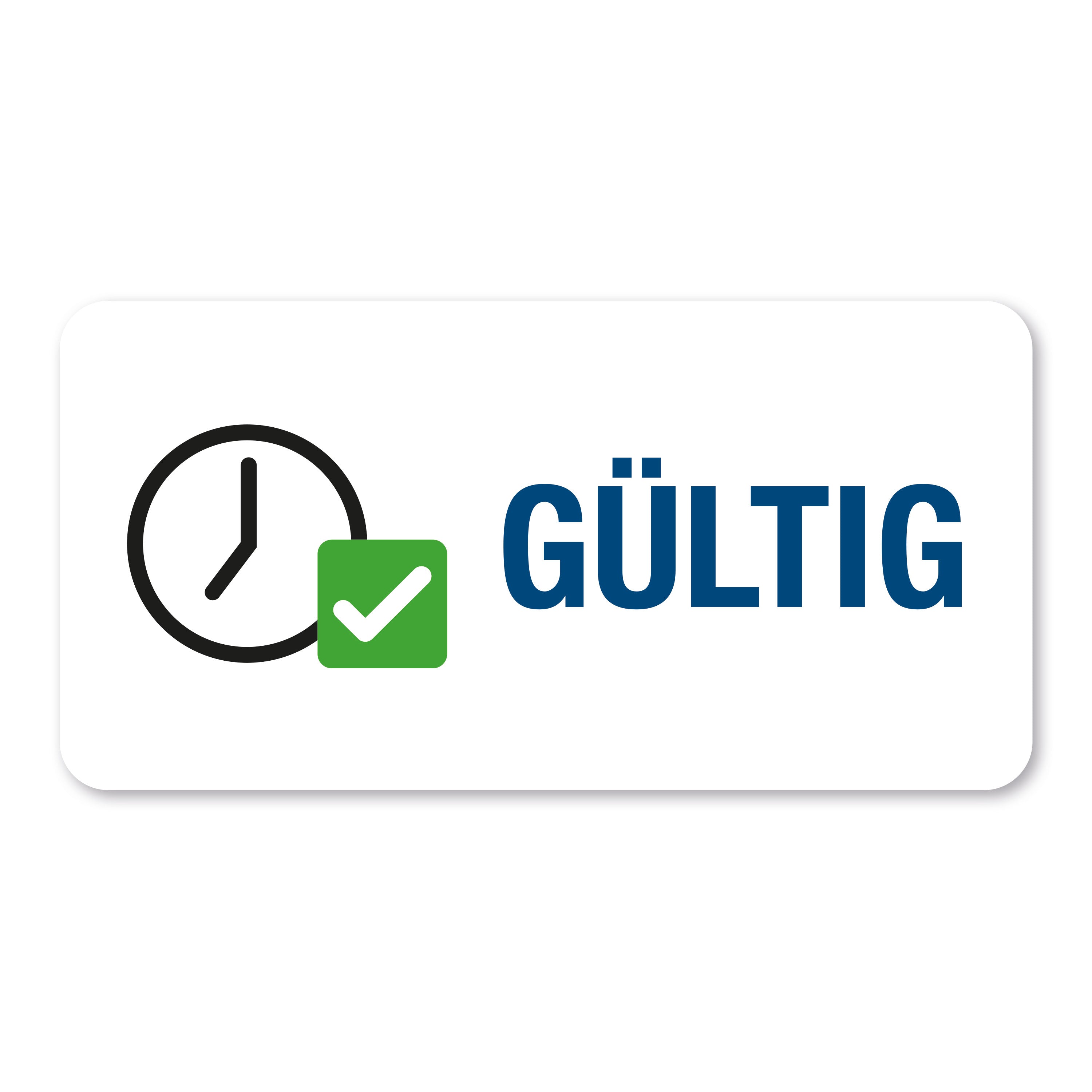 Aufkleber mit Piktogramm "Gültig" auf 60x30 mm Rollenetikett, 250 Stück, schwarz-weiß, für Kennzeichnung und Hinweise