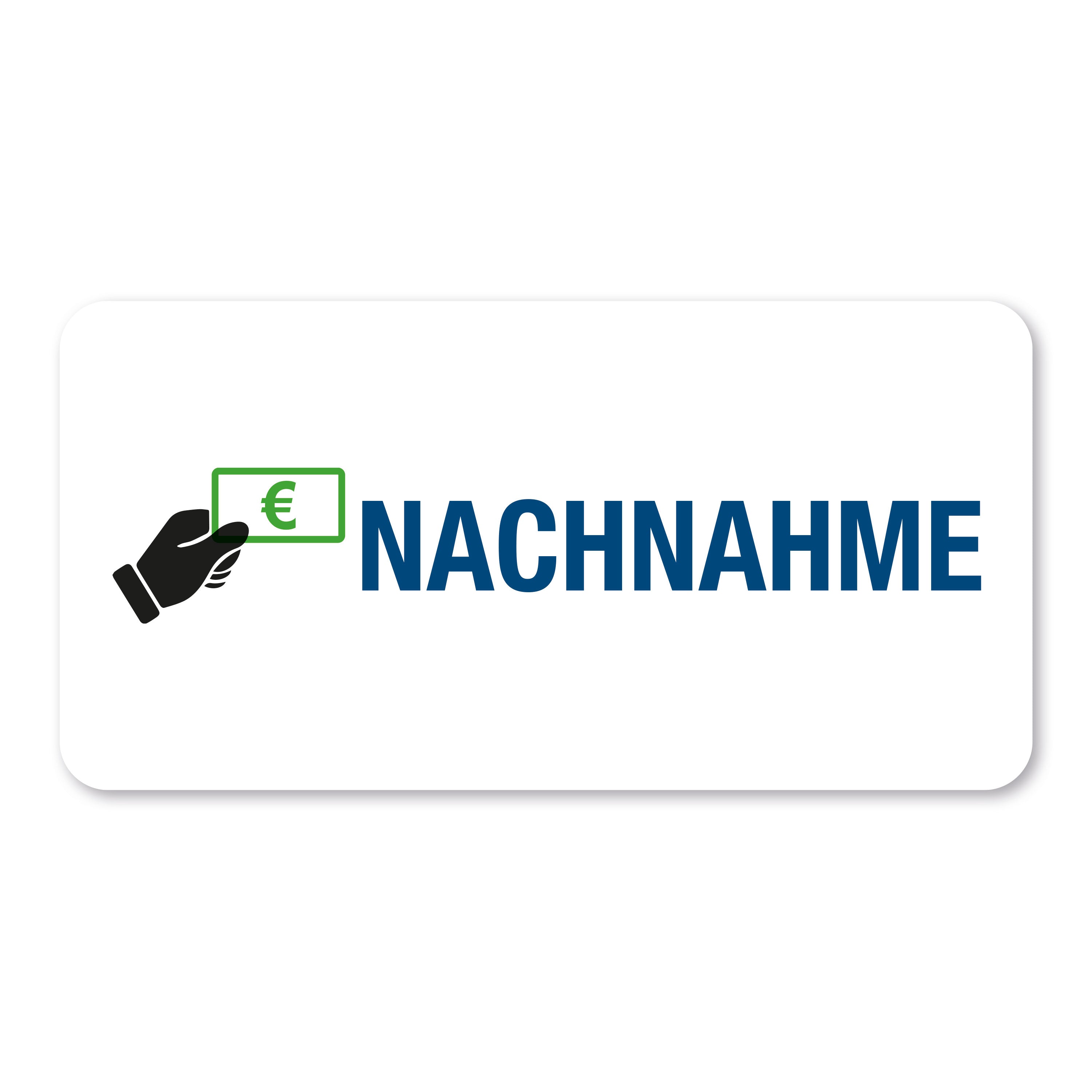 Aufkleber mit Piktogramm "Nachnahme" in 60x30 mm auf Rolle, 250 Stück, sichtbarer Piktogramm und Aufkleberdesign.