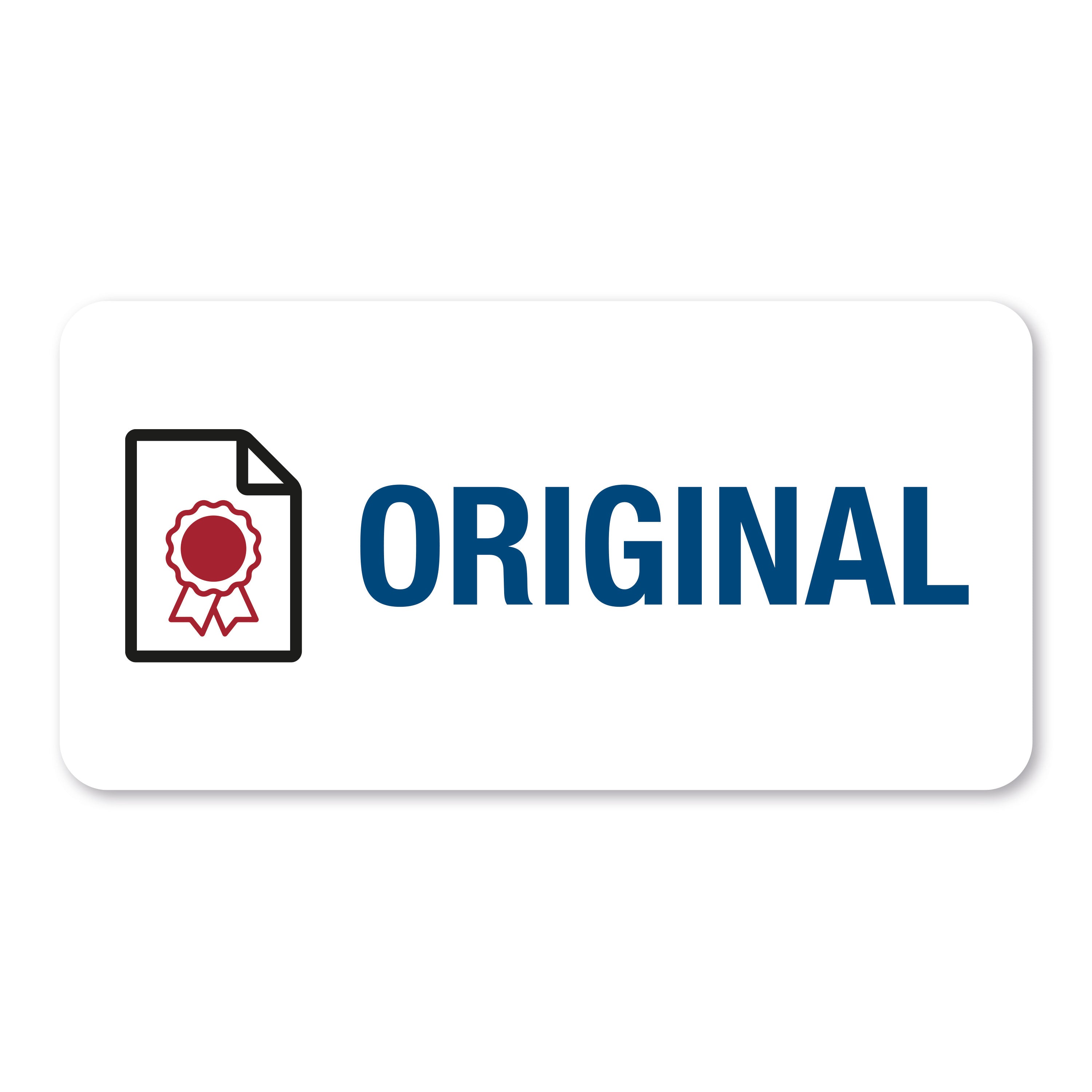 Aufkleber mit Piktogramm "Original" auf 60x30 mm Rollenetiketten, 250 Stück, klarer Druck, ideal für Kennzeichnung und Organisation.