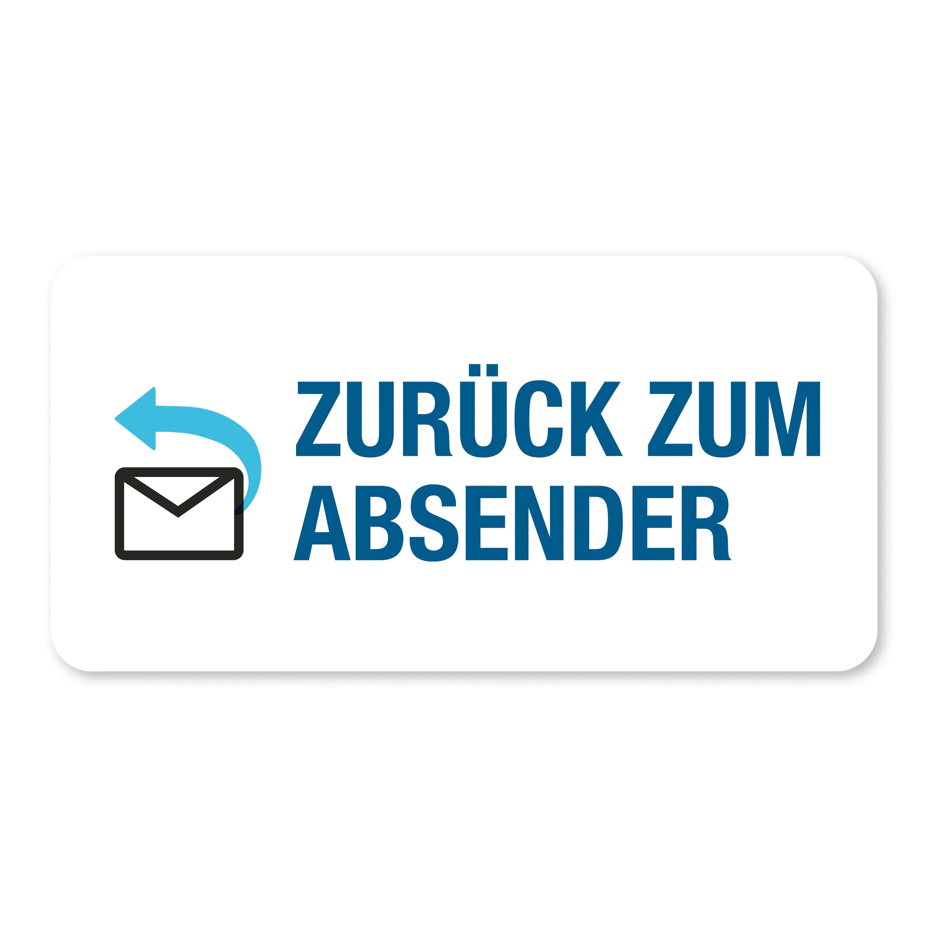 Aufkleber mit Piktogramm "Zurück zum Absender", 60x30 mm, 250 Rollenetiketten, für Versand und Rücksendungen.