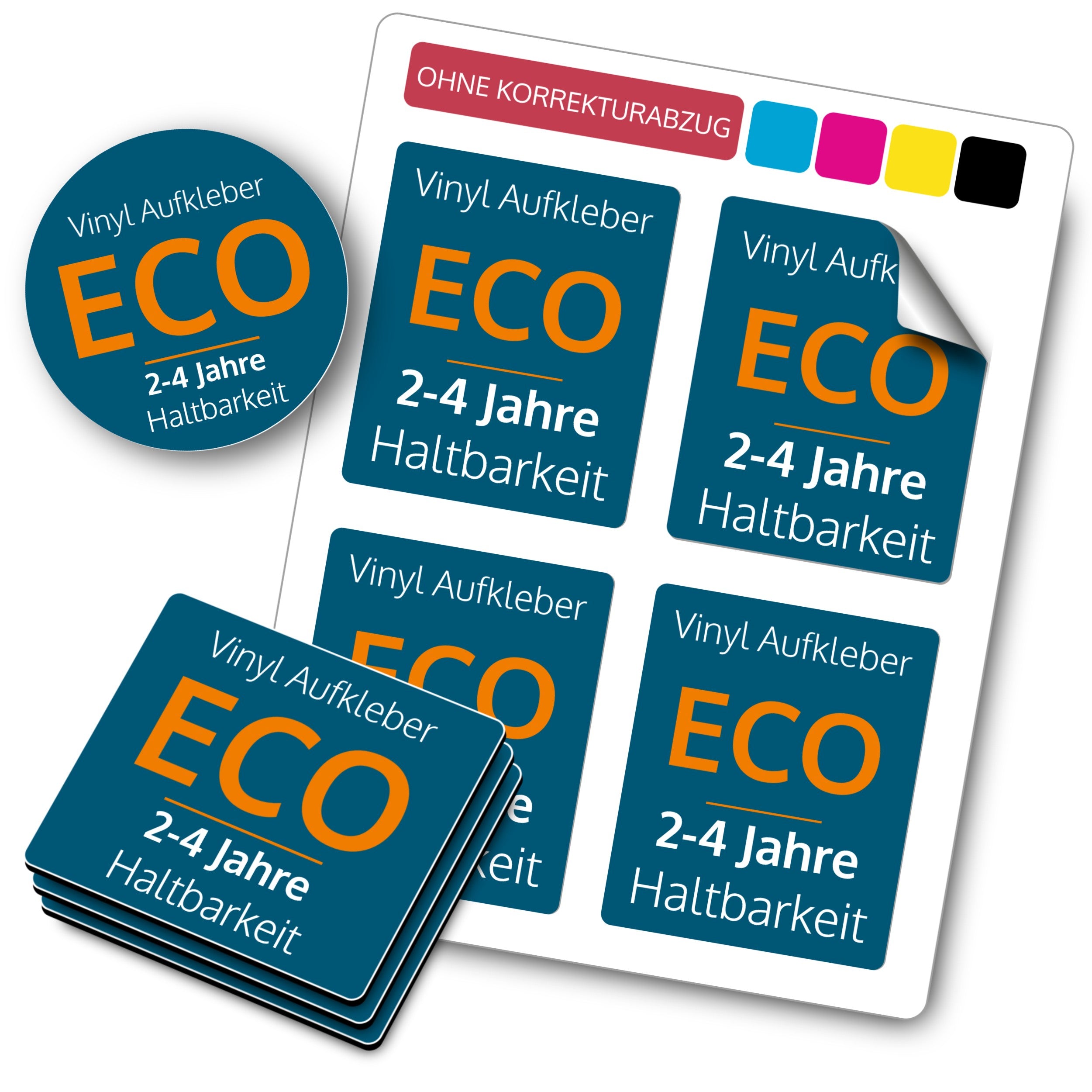 Vinyl-Folienaufkleber von Orafol, günstige Eco-Standard-Aufkleber mit langlebigem, flexiblem Material, auf glattem Hintergrund.