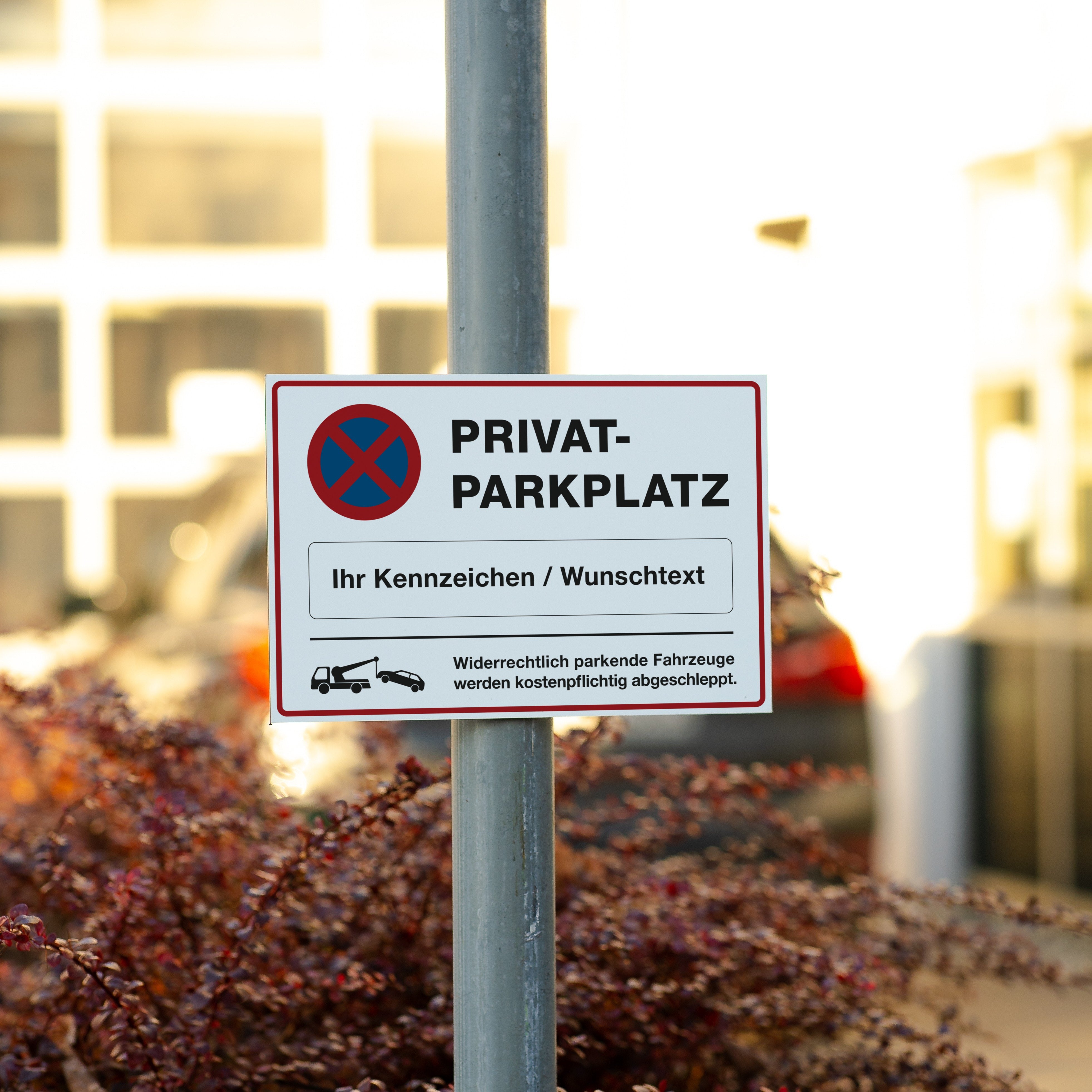 Privatschild "Privatparkplatz" mit individuellem Kennzeichen, 300x200 mm, wetterfestes Metallschild für private Parkplätze