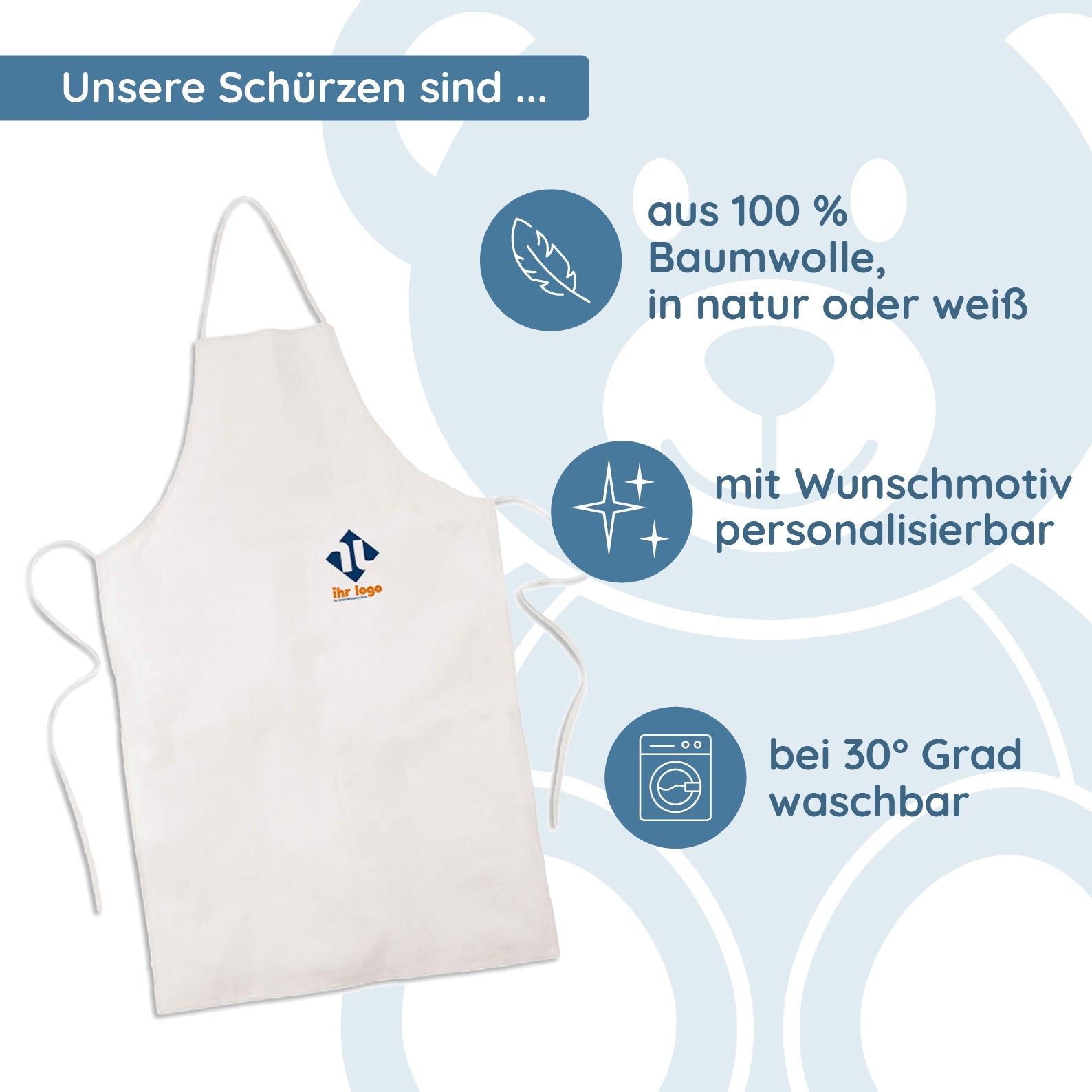 Bunte Kinder-Schürze mit individuellem Druck, aus strapazierfähigem Stoff, ideal für kreative Bastel- oder Kochaktivitäten.