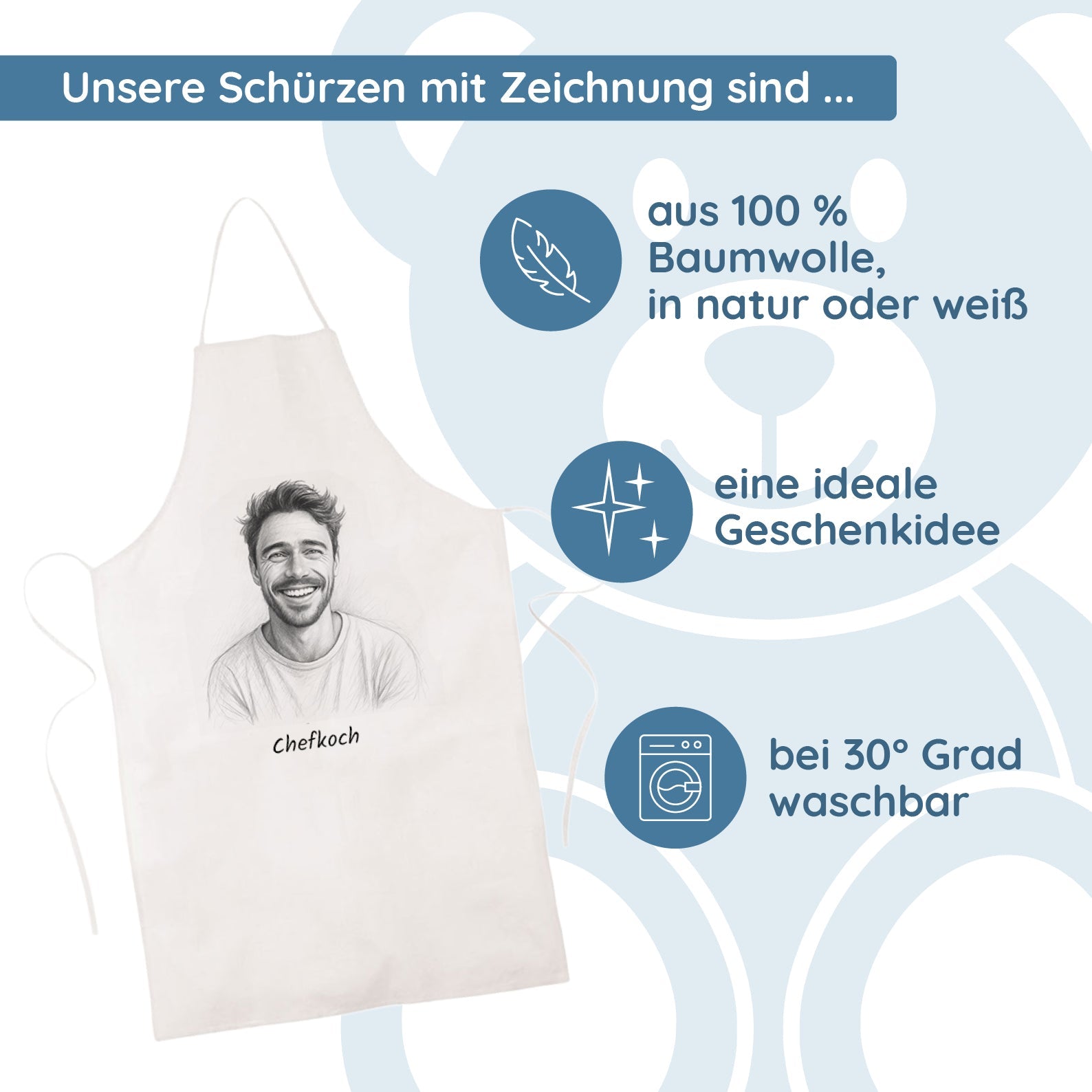 Kinder-schürze mit Bleistiftzeichnung und Text, langlebiges Baumwollmaterial, ideal für kreative Kinderaktivitäten