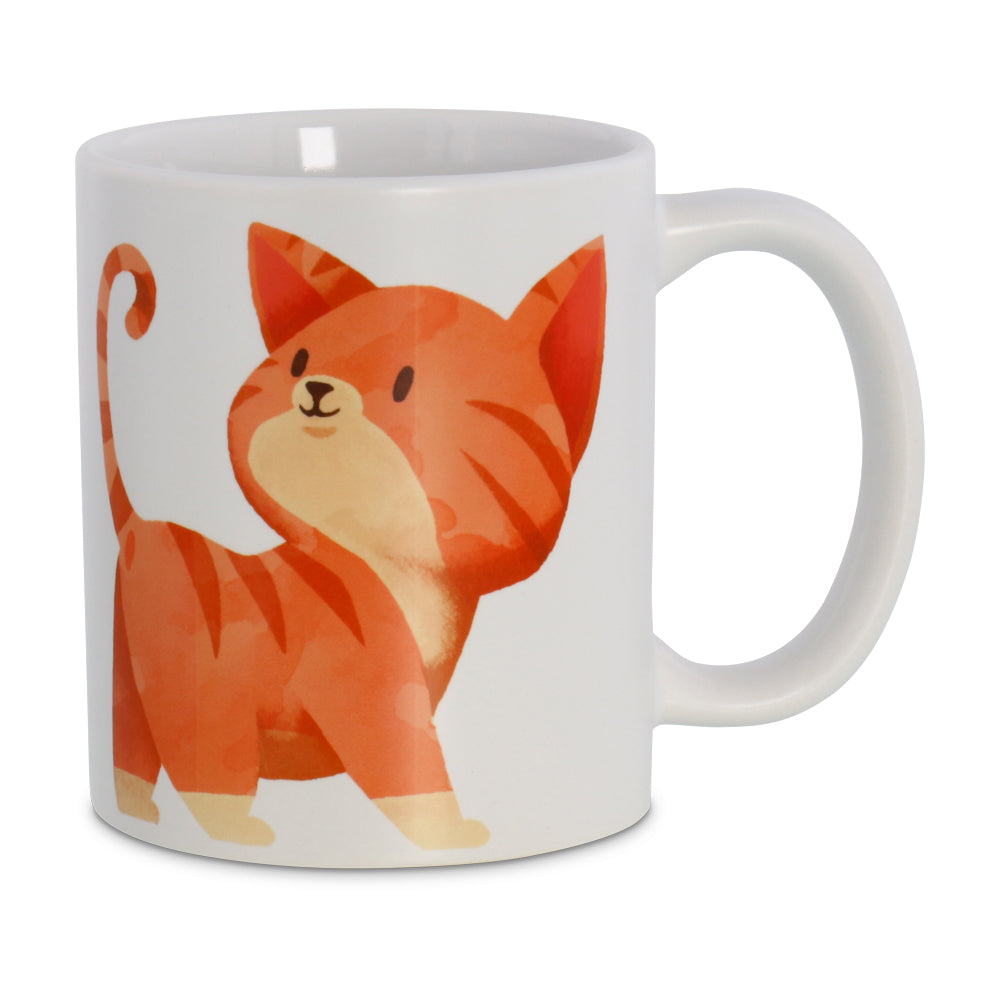 Individuell bedruckte Keramiktasse mit Katzenmotiv, 70x70 mm, von aufkleberdrucker.de, zeigt farbenfrohes Katzenbild auf weißer Tasse