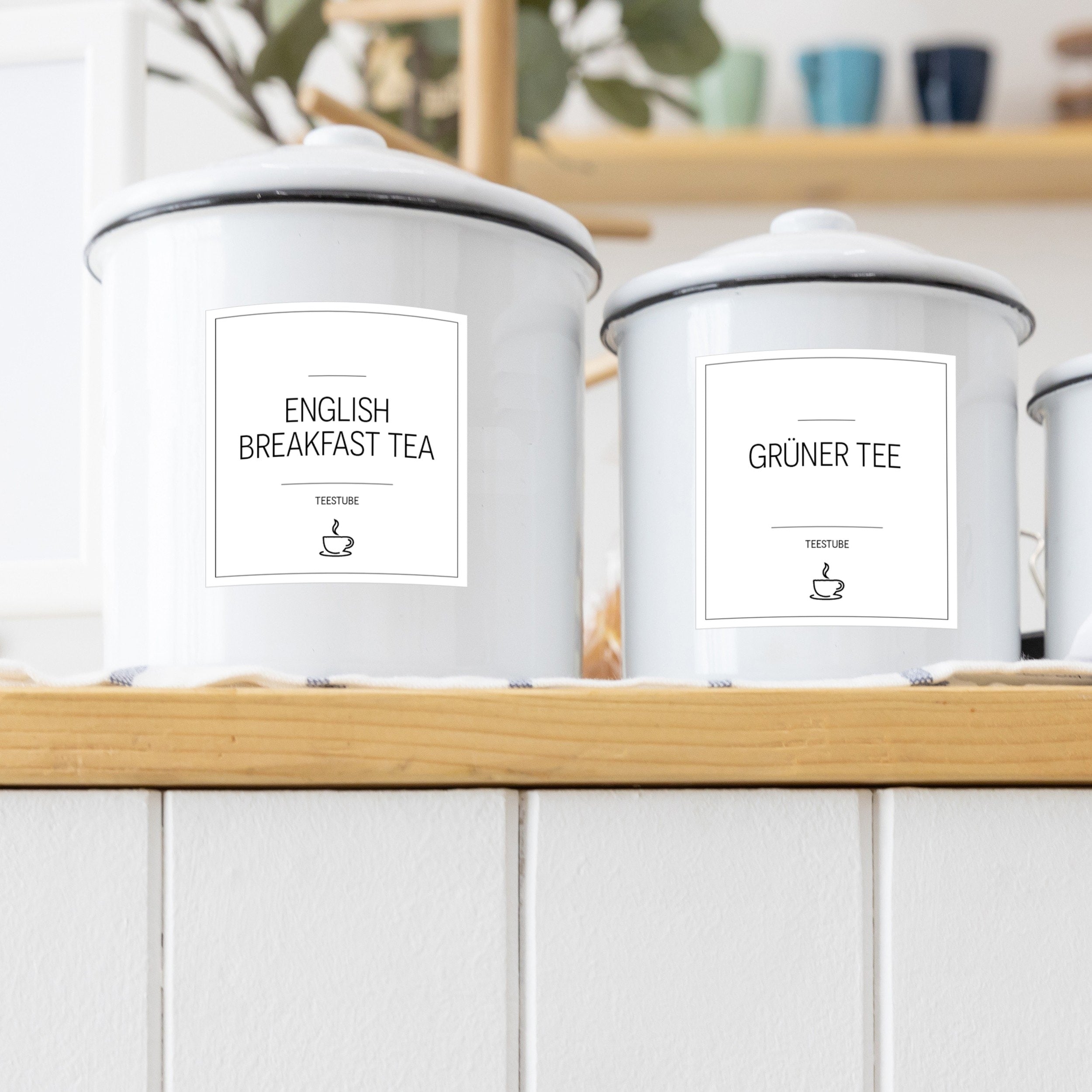 Weiße, eckige Tee-Aufkleber für Teedosen, Set mit 48 Etiketten, ideal zum Beschriften von Tee- und Teedosen.
