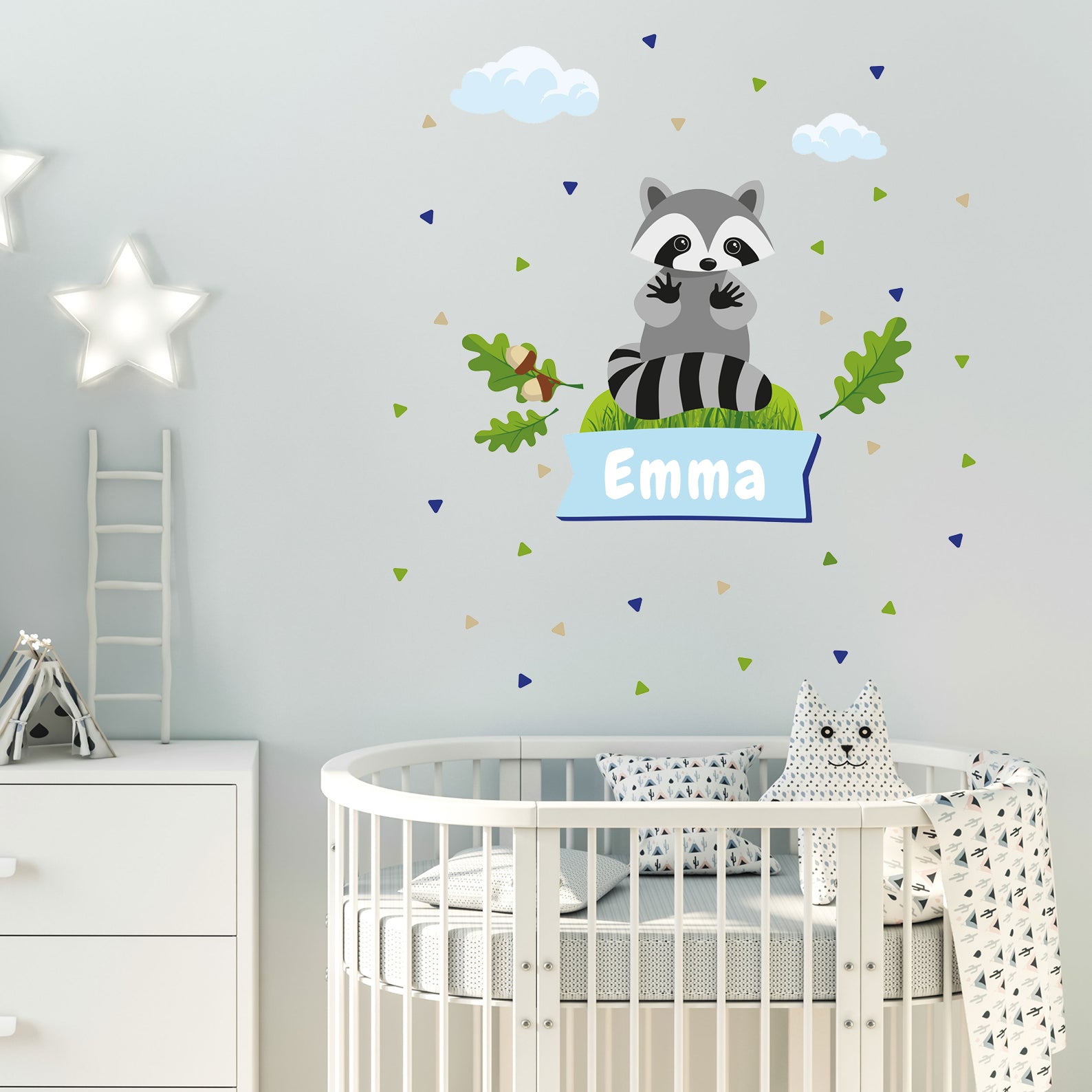 Waschbär-Wandtattoo für Kinderzimmer, personalisierbarer Türaufkleber, dekoratives Motiv von aufkleberdrucker.de