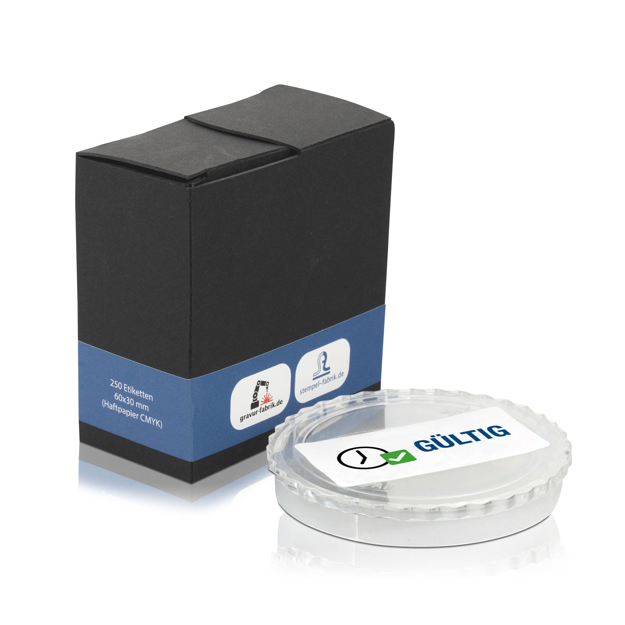 Aufkleber mit Piktogramm "Gültig", 60x30 mm, 250 Stück, Rollenetiketten, klare Gültigkeitsanzeige, von aufkleberdrucker.de