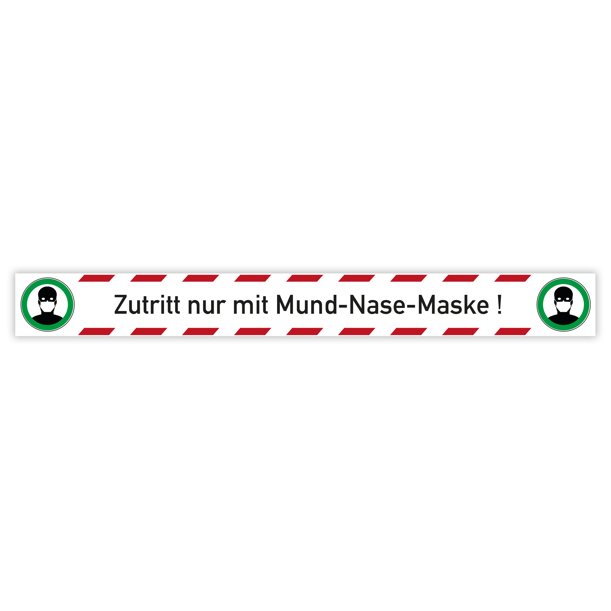 Fußbodenaufkleber "Nur mit Maske" in 100x10 cm, zeigt Fußboden mit Beschriftung für Maskenpflicht, aufkleberdrucker.de.