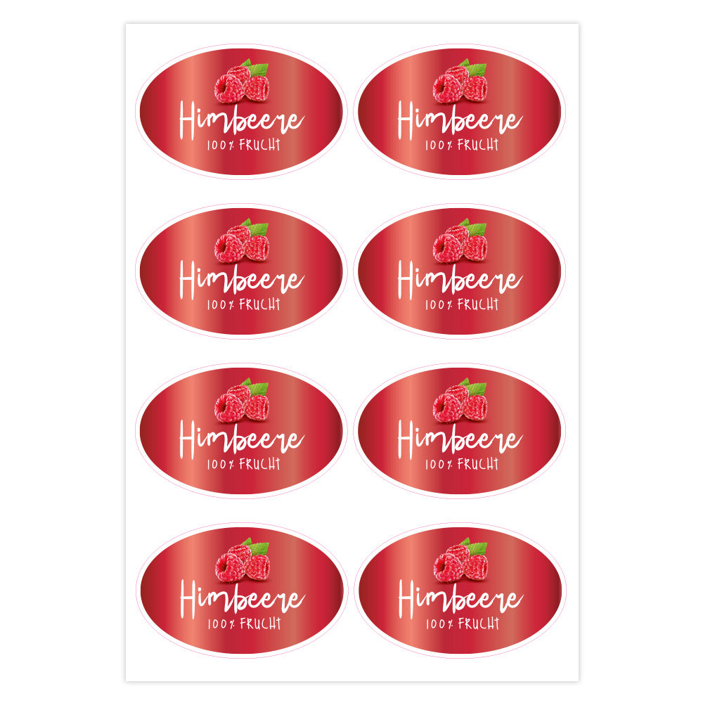 Himbeermarmelade Aufkleber im Set, 3 Bögen mit fruchtigem Himbeer-Design, perfekt für Etiketten und Verpackungen