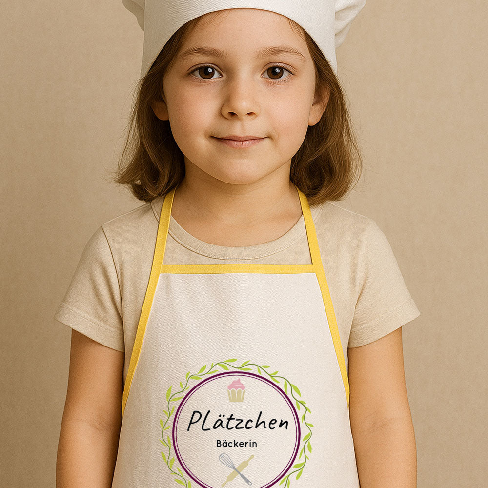 Kinderschürze mit individuellem Druck, buntes Design, aus Baumwolle, für Kinder, von kinder-druckerei.de