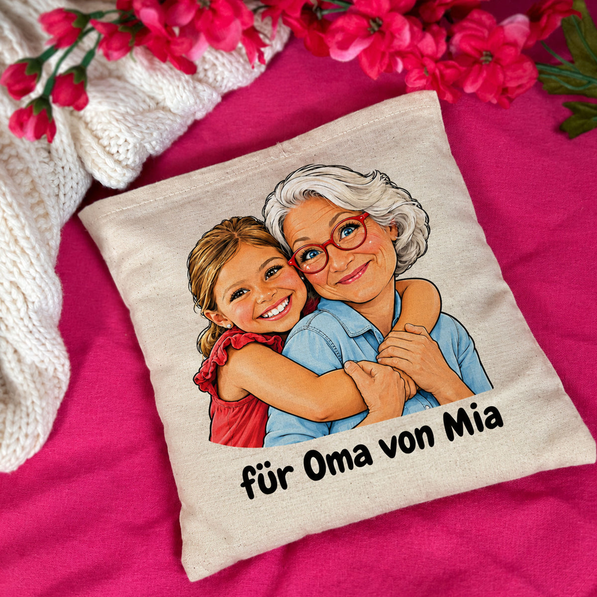Kirschkernkissen mit Karikatur und individueller Gestaltung von aufkleberdrucker.de