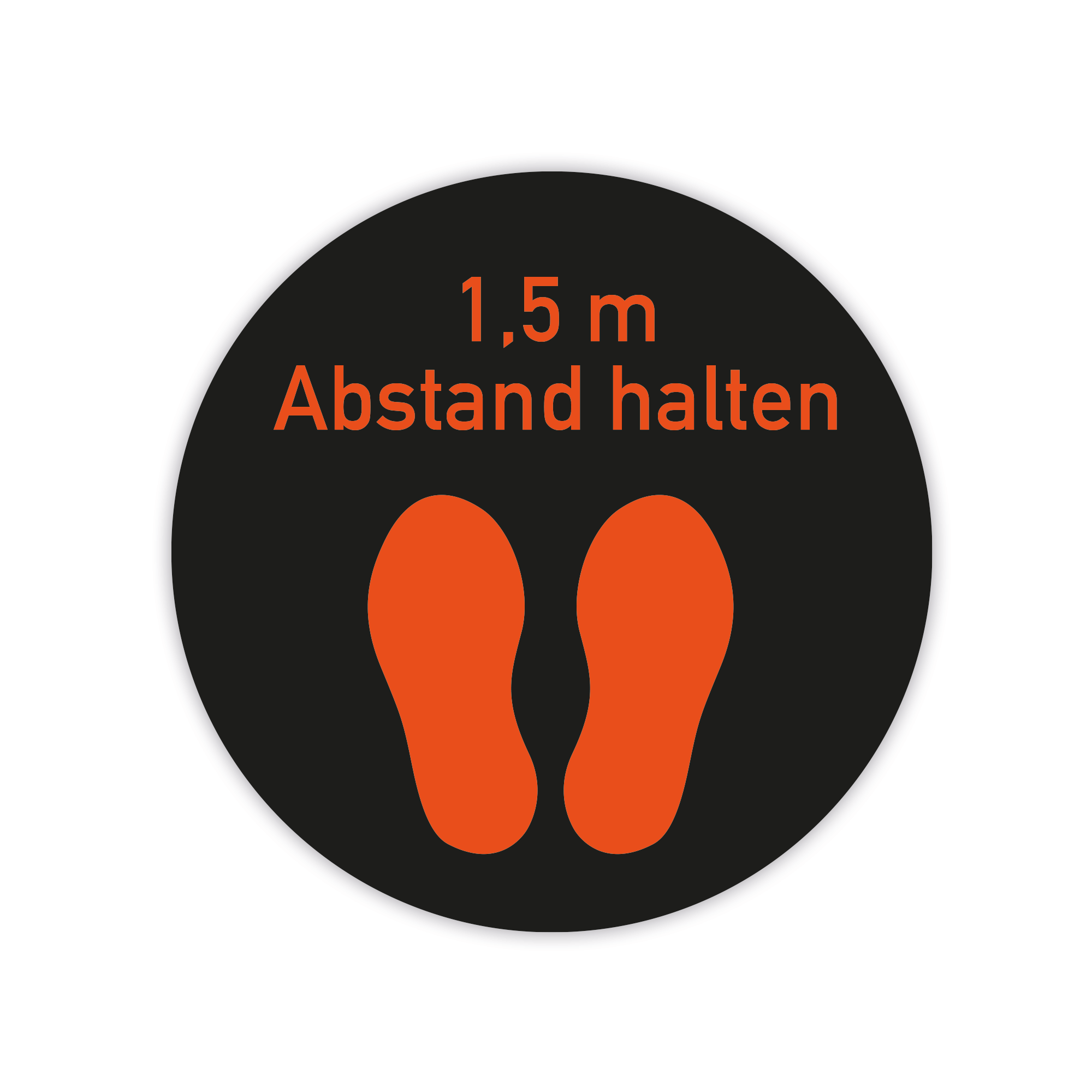 Oranger Fußbodenaufkleber mit 1,5m Abstand halten, 30x30 cm, für soziale Distanz auf Böden, von aufkleberdrucker.de