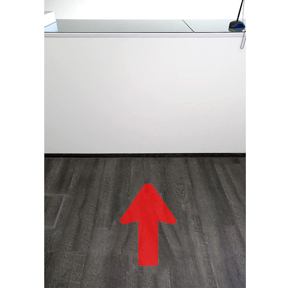 Zwei rote Pfeil-Fußbodenaufkleber, 400x160 mm, Richtungsweiser für Bodenmarkierungen, aufkleberdrucker.de