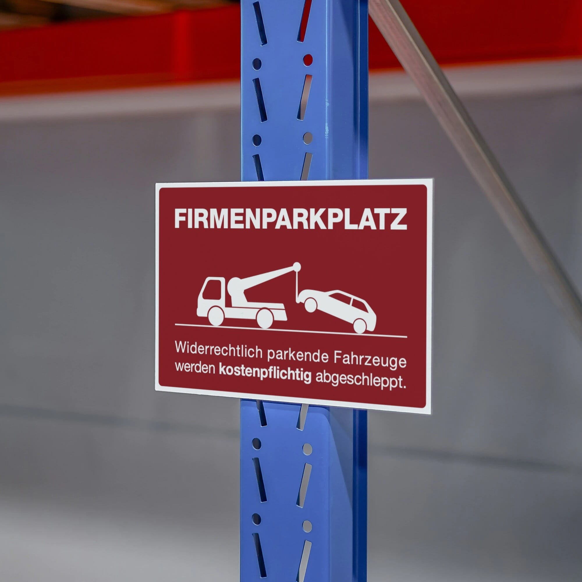 Rotes Alu-Verbundschild für Firmenparkplatz, signalrot, 200x300 mm, robustes Verkehrsschild von aufkleberdrucker.de