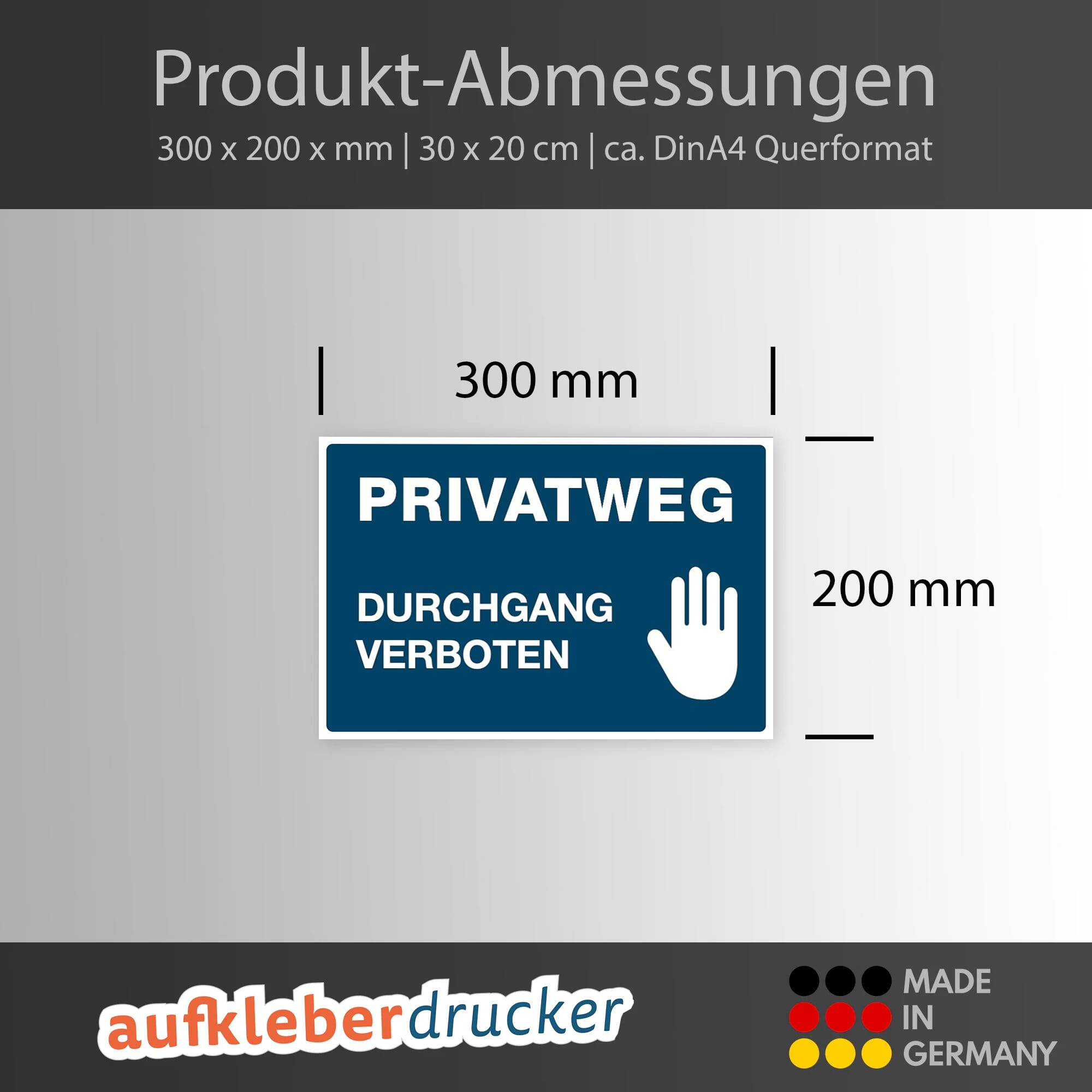Schild Alu-Verbund PRIVATWEG - DURCHGANG VERBOTEN (signalblau, 300x200x4 mm)