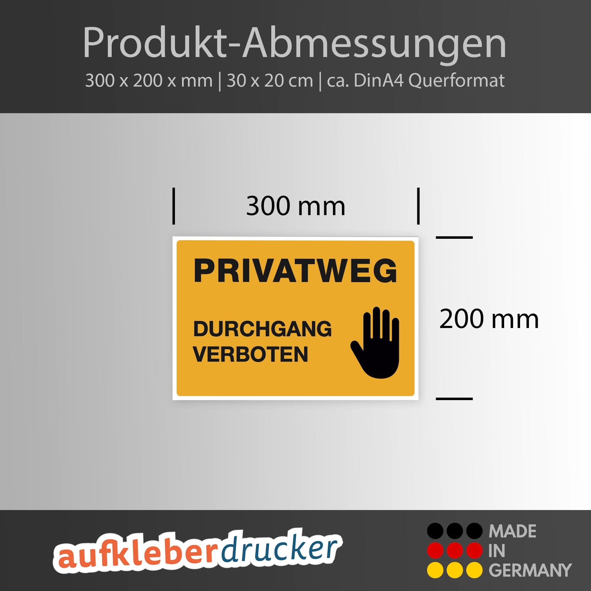 Schild Alu-Verbund PRIVATWEG - DURCHGANG VERBOTEN (signalgelb, 300x200x4 mm)