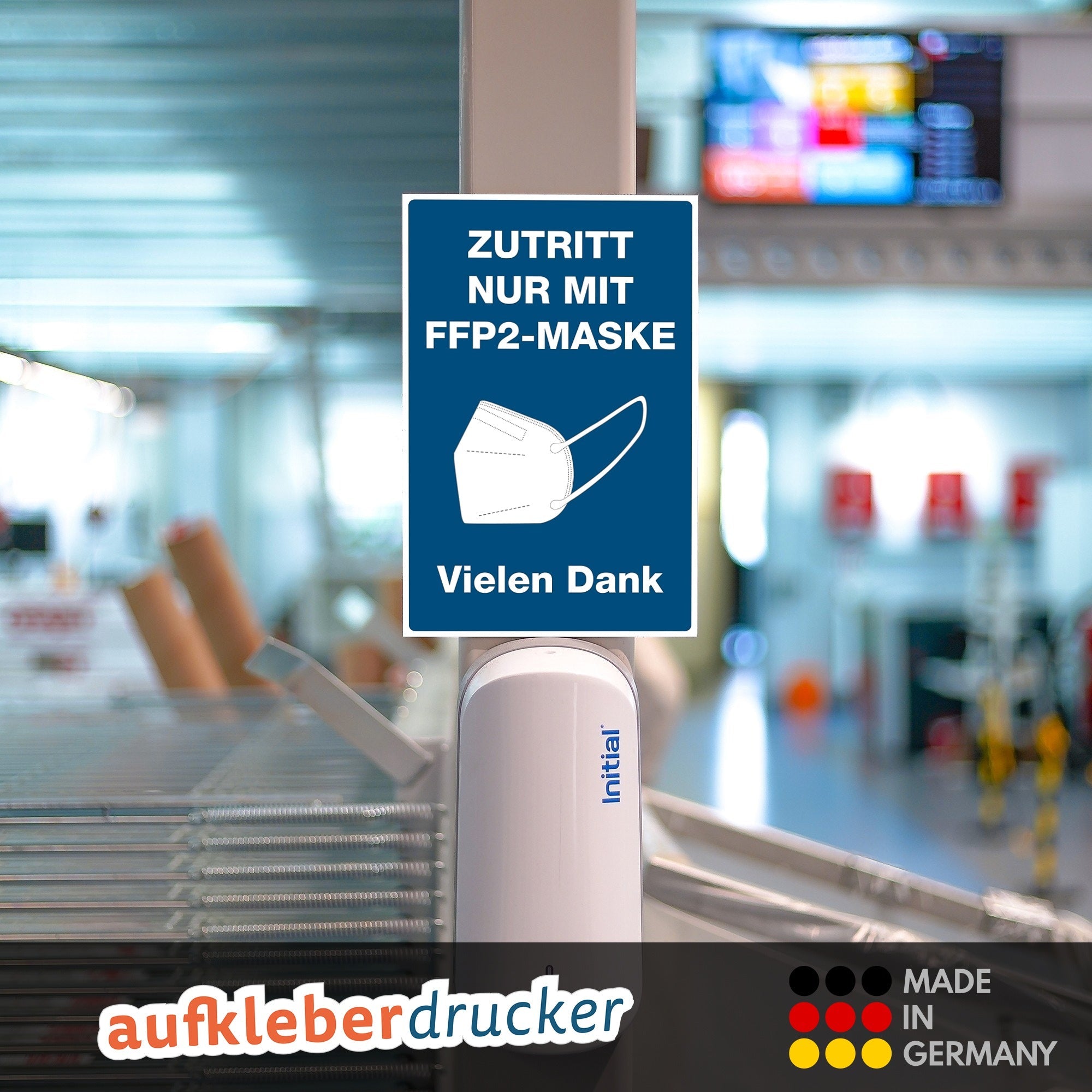 Blauer Aluminium-Verbundschild mit Aufschrift "Zutritt nur mit FFP2-Maske" in Signalblau, 200x300x4 mm, von aufkleberdrucker.de