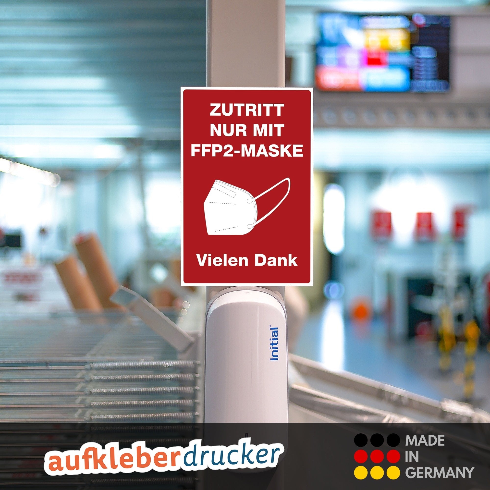 Roter Aluminium-Verbundschild mit Aufschrift "Zutritt nur mit FFP2-Maske" in 200x300 mm, aufkleberdrucker.de.