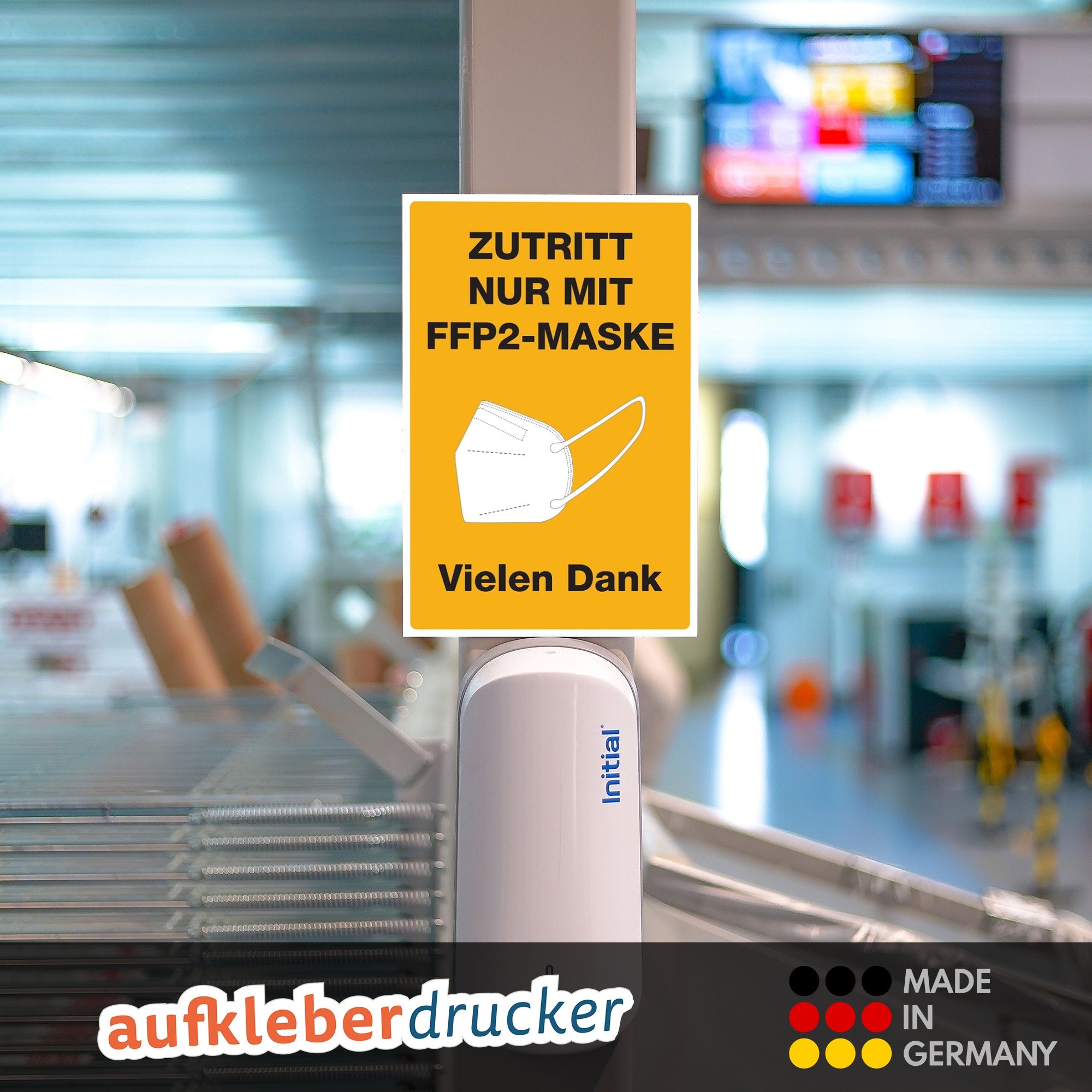 Gelbes Aluminium-Schild mit Aufschrift "Zutritt nur mit FFP2-Maske" 200x300 mm, für Sicherheits- und Hygieneregeln.