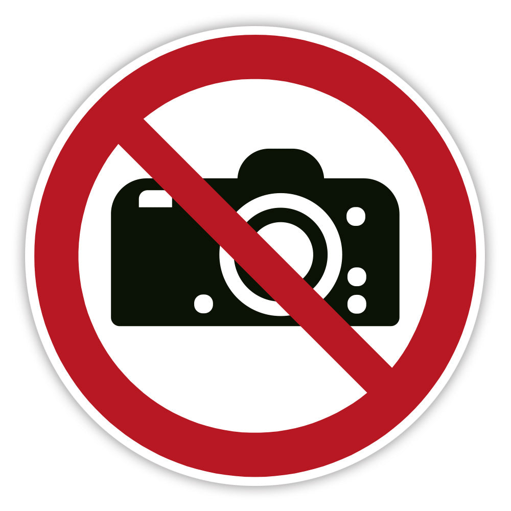 Aufkleber "Fotografieren verboten" mit rotem Verbotszeichen, geeignet für Sicherheits- und Hinweisbeschilder.