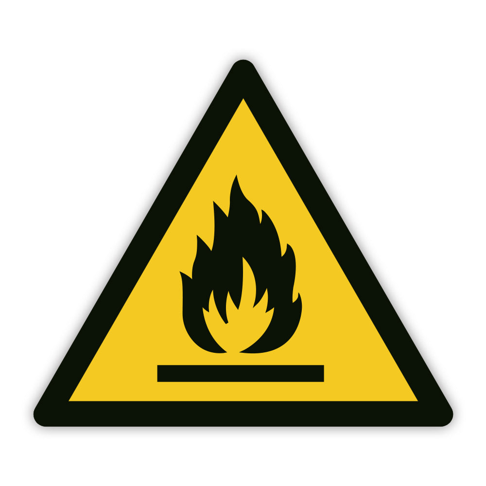 Warnaufkleber "Warnung vor feuergefährlichen Stoffen" von aufkleberdrucker.de, zeigt einen roten Warnhinweis mit Flammen-Ikone.