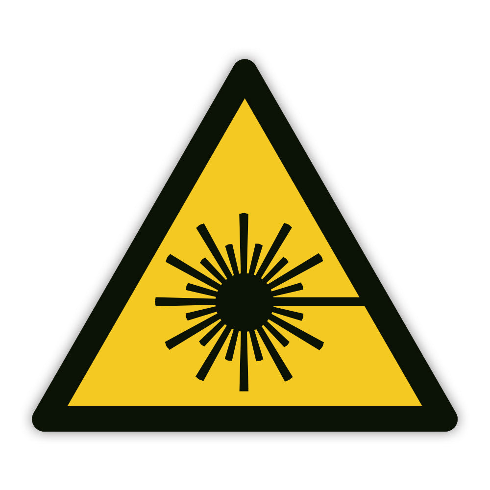 Warnschild-Aufkleber "Warnung vor Laserstrahl" von aufkleberdrucker.de, sichtbares Warnsymbol auf weißem Hintergrund
